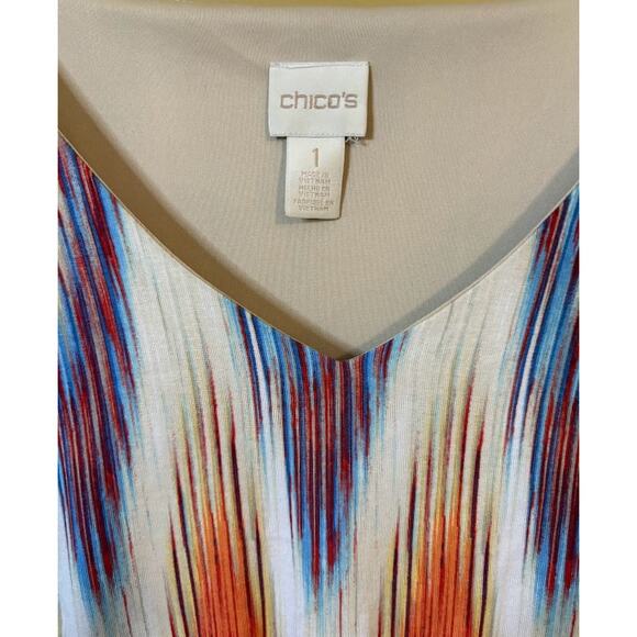 Chico's Ikat Multi Diamond Print Blouson Dress Size 8 (1) - Picture 3 of 6